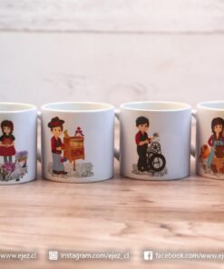 Personajes Típicos de Chile: Florista - Organillero - Afilador - Alfarera - Pack 4 Tazas 6 oz